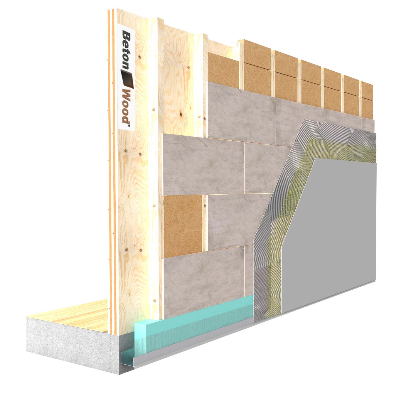 External insulation system with Fiber Wood FiberTherm dry and cement bonded particle board on X-Lam