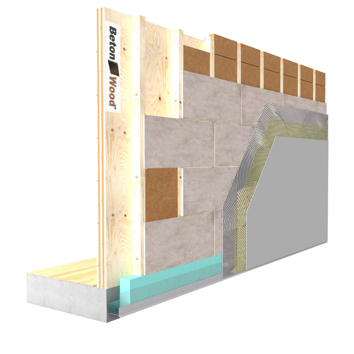 External insulation system with Fiber Wood FiberTherm and cement bonded particle board on X-Lam