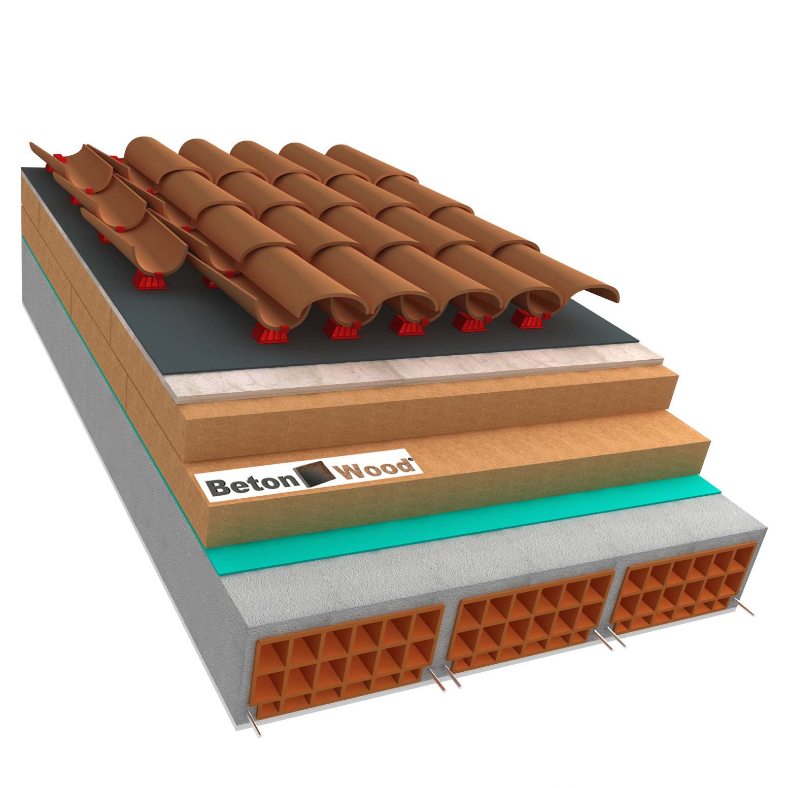 Ventilated roof with wood fiber Universal dry and cement bonded particle boards on concrete