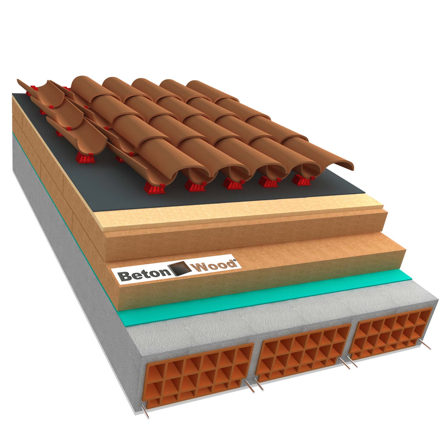 Ventilated roof with wood fiber Isorel and Universal dry on concrete